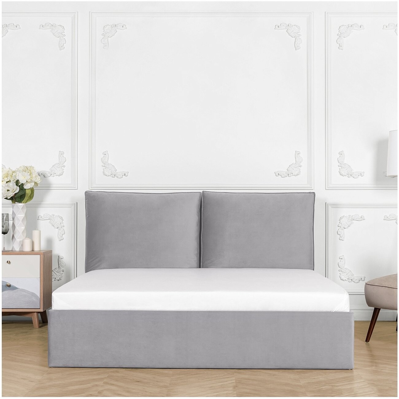 Кровать полутораспальная с подъемным механизмом и ящиком для белья 140х200 жемчужно-серая Эстетика - изображение 6