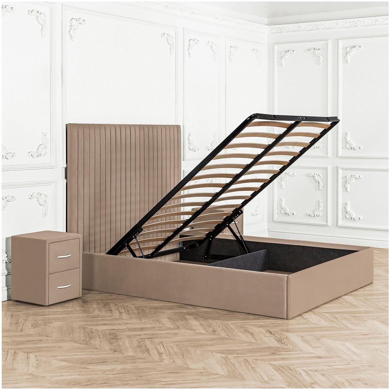 Кровать двуспальная с подъемным механизмом и ящиком для белья 160х200 латте Amore - изображение 2