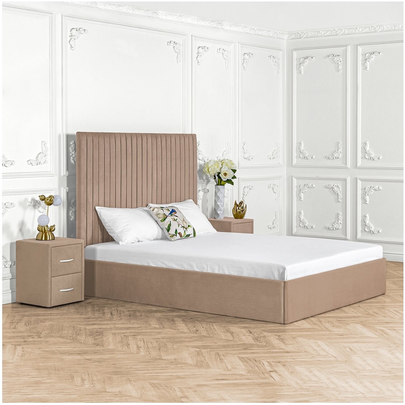 Кровать двуспальная с подъемным механизмом и ящиком для белья 160х200 латте Amore - изображение 5