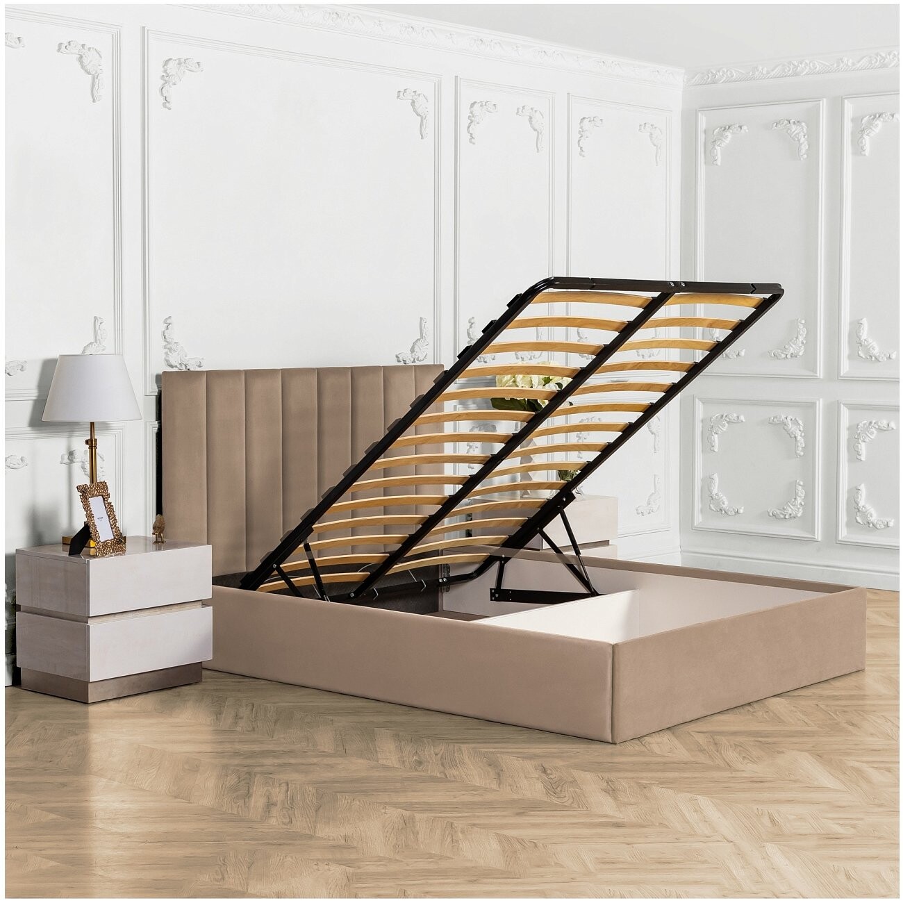 Кровать полутораспальная с подъемным механизмом и ящиком для белья 140х200 латте Вега - изображение 2
