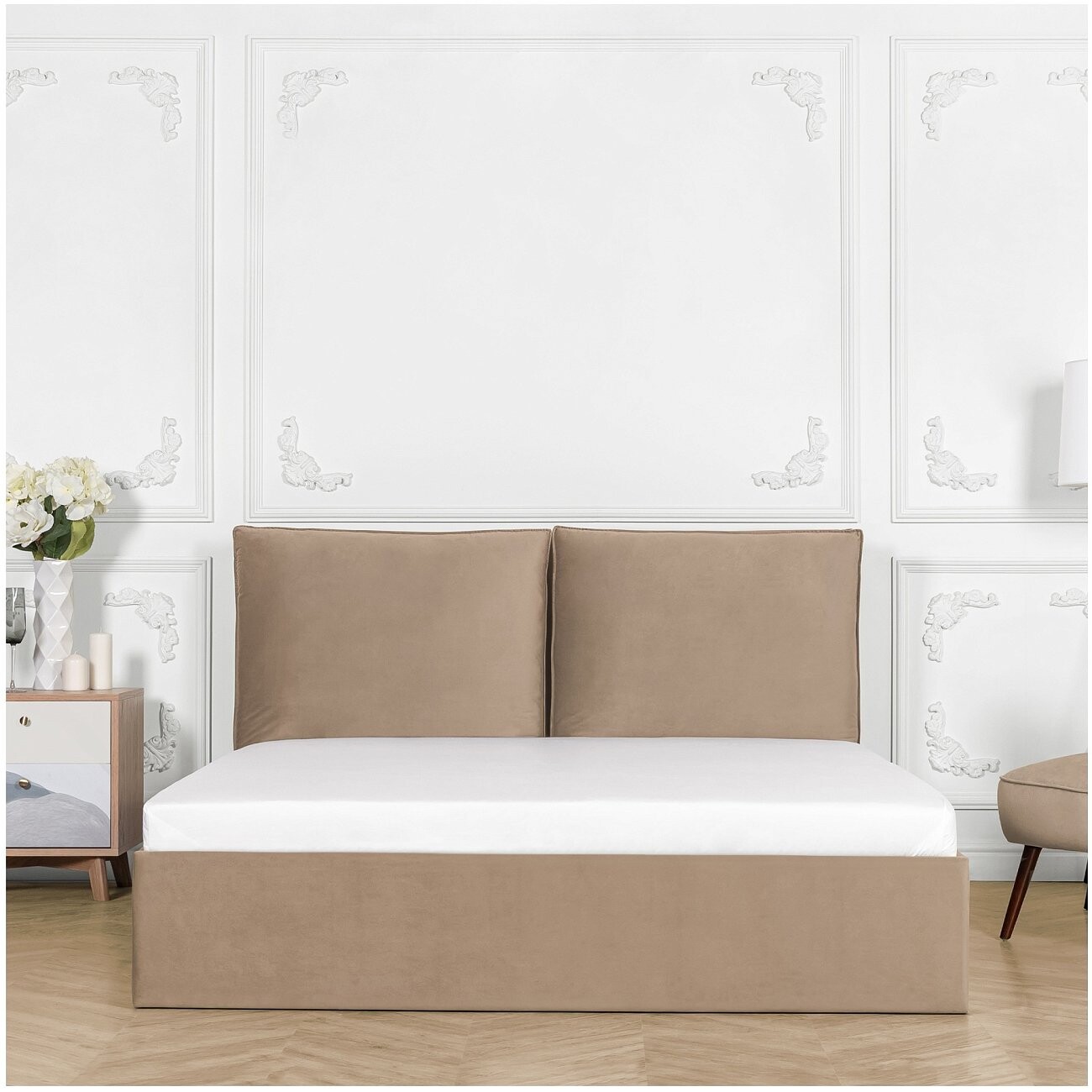 Кровать двуспальная с подъемным механизмом и ящиком для белья 160х200 латте Эстетика - изображение 6