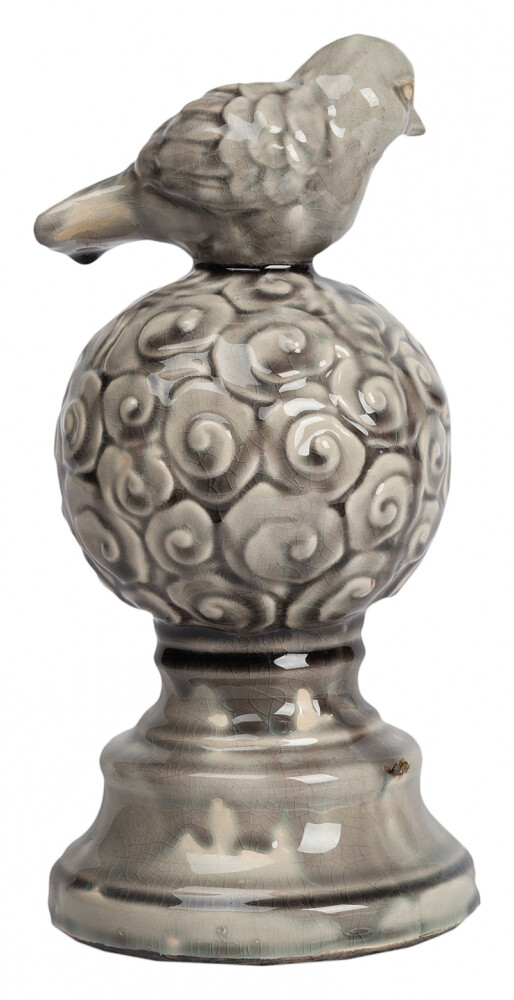 Статуэтка декоративная керамическая 30х14,5 см серая "Птичка на шаре"