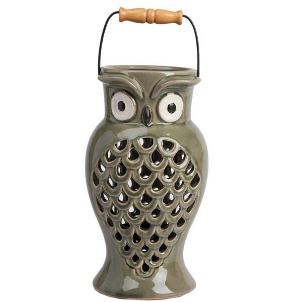 Подсвечник-фонарь керамический серо-зеленый "Сова" Revision - изображение 1