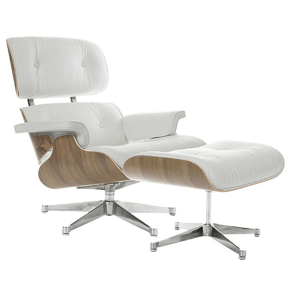 Кресло кожаное с оттоманкой белое Eames Style Lounge Chair & Ottoman - изображение 1