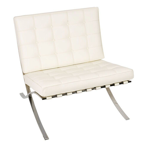 Кресло кожаное с хромированными ножками молочное Barcelona Style Chair - изображение 1