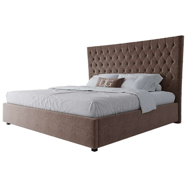 Кровать евро с мягким изголовьем 200х200 серо-коричневая QuickSand - изображение 1