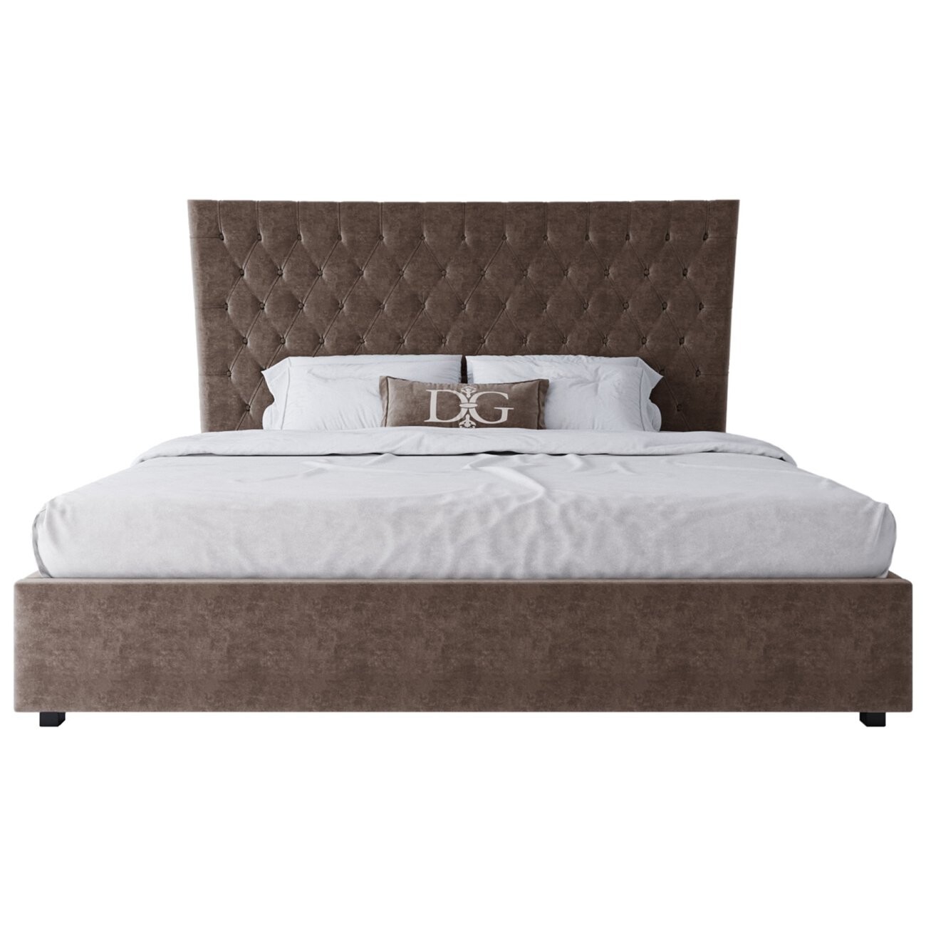 Кровать евро с мягким изголовьем 200х200 серо-коричневая QuickSand - изображение 2