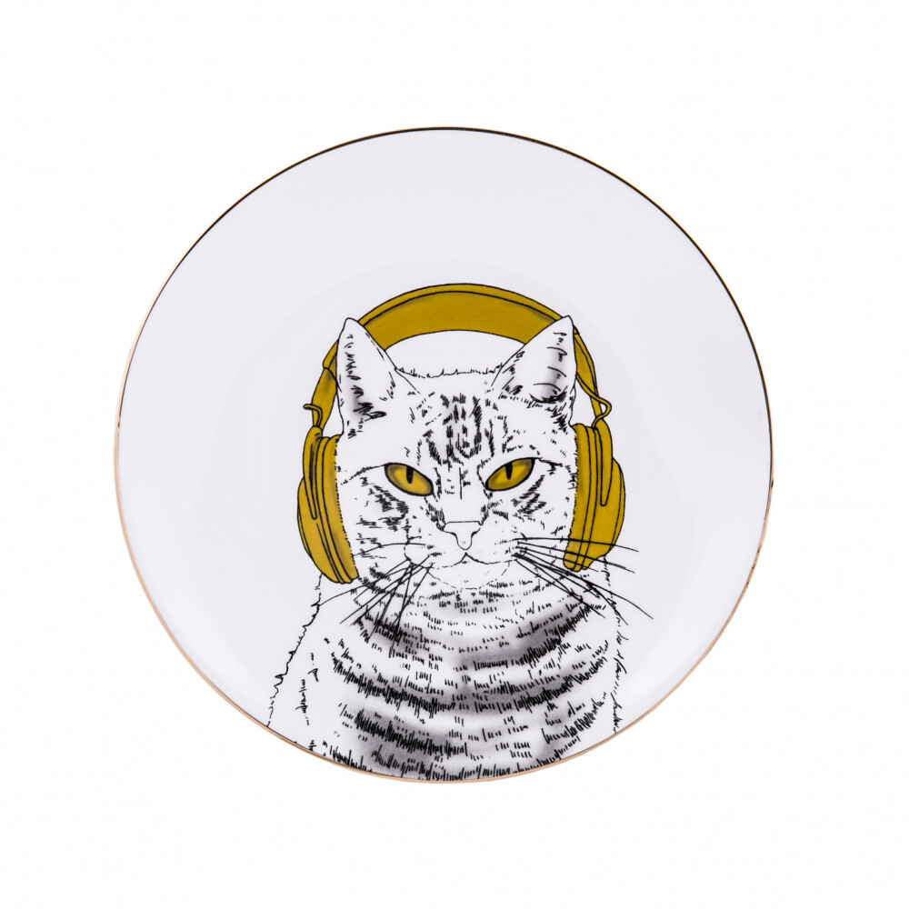 Комплект тарелок Кот в наушниках