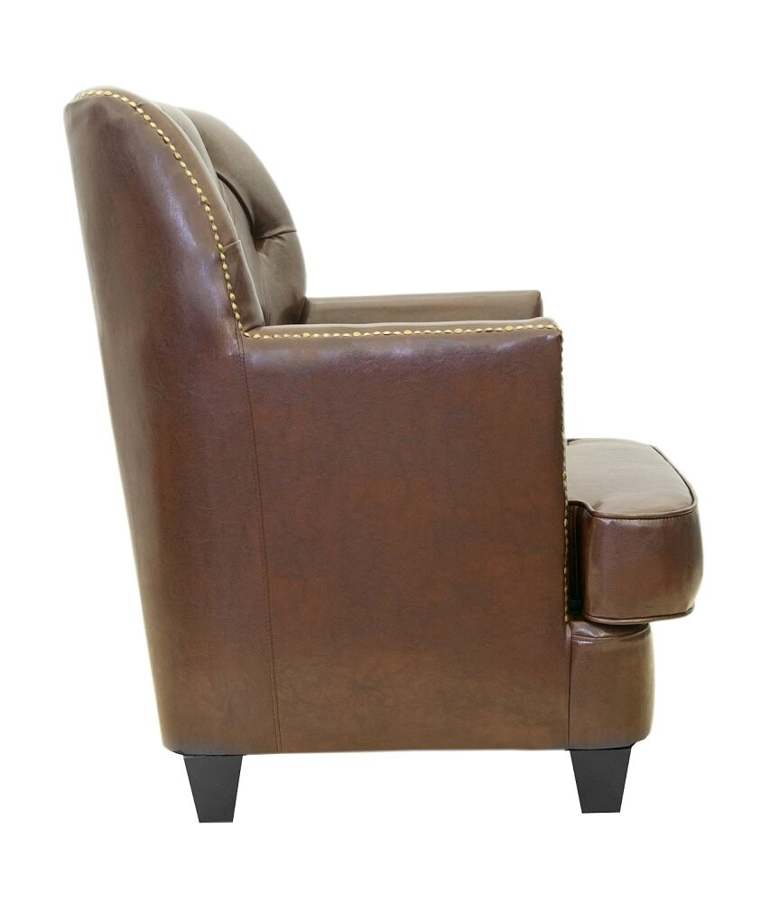 Кресло кожаное с мягкими подлокотниками коричневое Noff