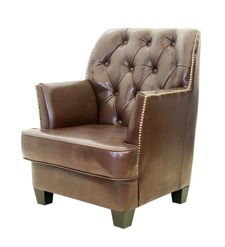 Кресло кожаное с мягкими подлокотниками коричневое Noff