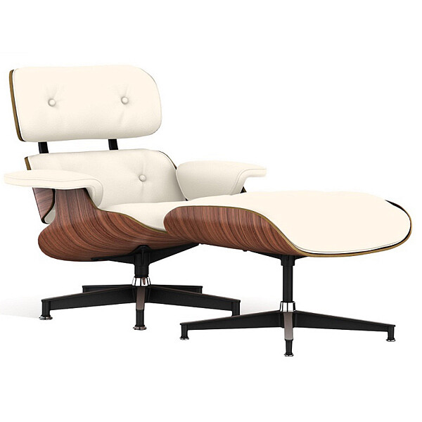 Кресло кожаное с оттоманкой кремовое Lounge Chair & Ottoman - изображение 1