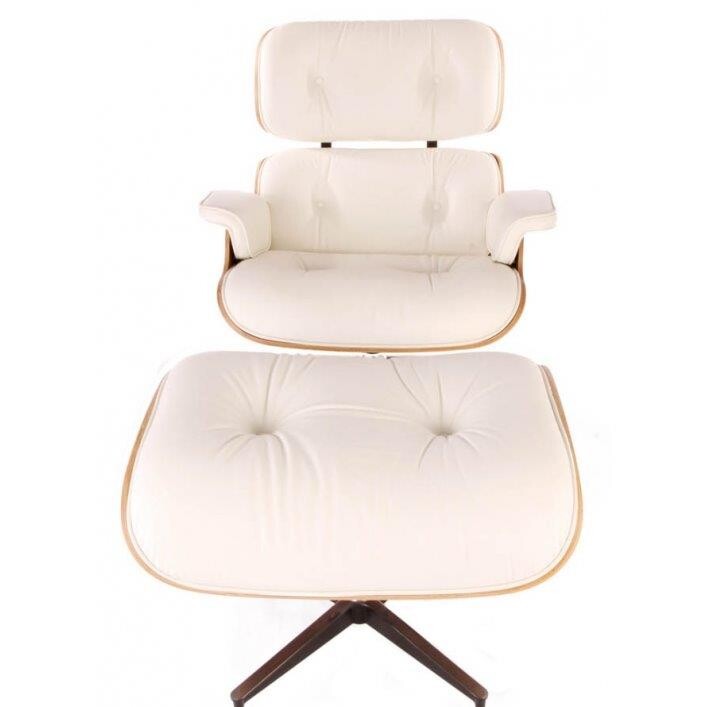 Кресло кожаное с оттоманкой кремовое Lounge Chair & Ottoman - изображение 4