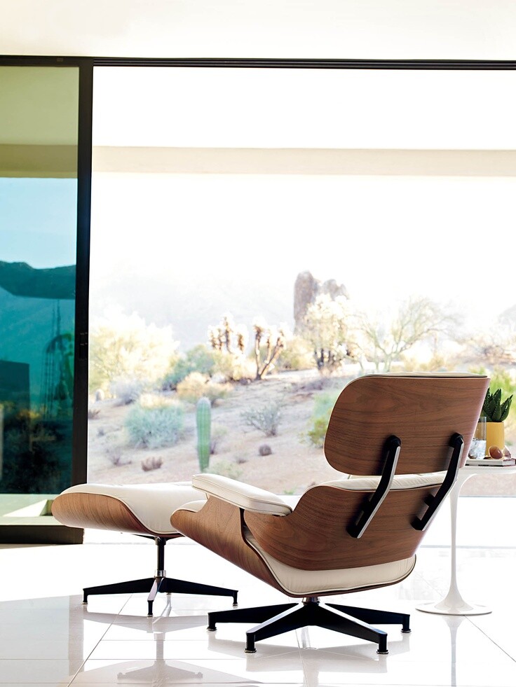 Кресло кожаное с оттоманкой кремовое Lounge Chair & Ottoman - изображение 5