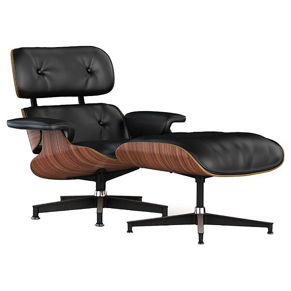 Кресло кожаное черное с подставкой для ног Lounge Chair & Ottoman - изображение 1
