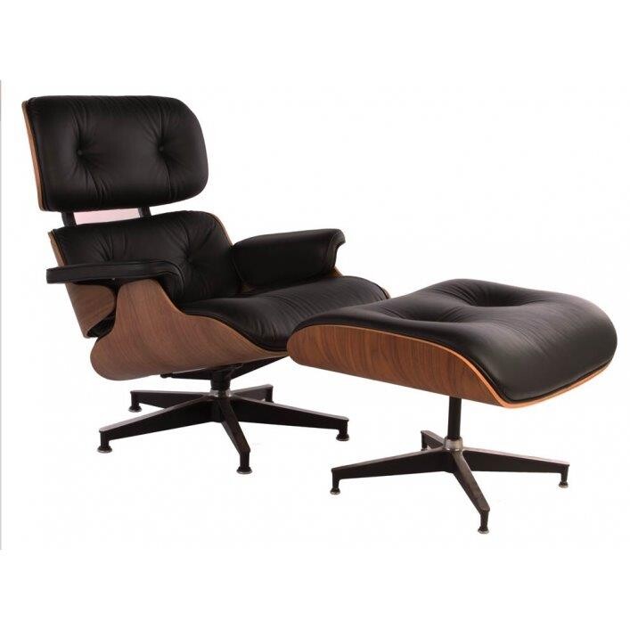 Кресло кожаное черное с подставкой для ног Lounge Chair & Ottoman - изображение 2