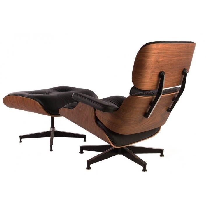 Кресло кожаное черное с подставкой для ног Lounge Chair & Ottoman - изображение 3