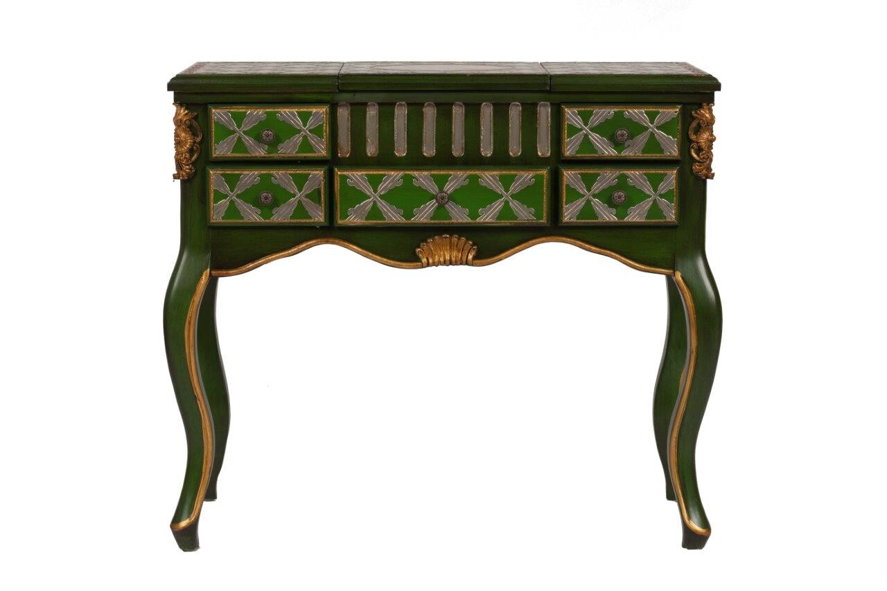 Туалетный столик с зеркалом и ящиками, резной зеленый с золотом La Rochelle - изображение 2