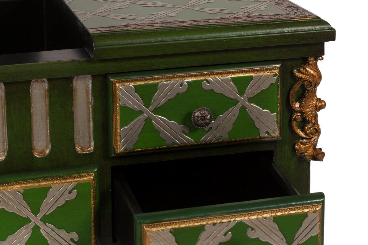 Туалетный столик с зеркалом и ящиками, резной зеленый с золотом La Rochelle - изображение 4