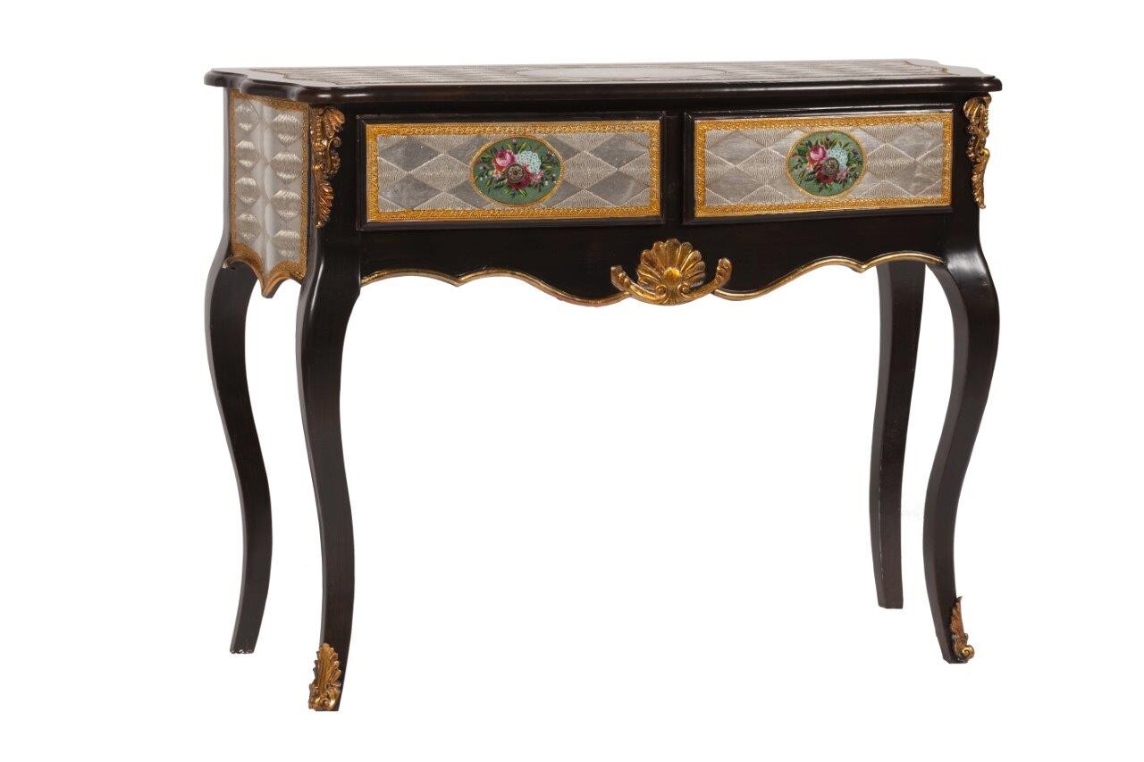 Консоль с ящиками темно-коричневая резная с золотым декором Corsica - изображение 2