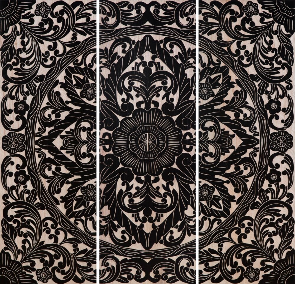 Триптих в темных тонах 120х120 см бежево-черный MHLiving