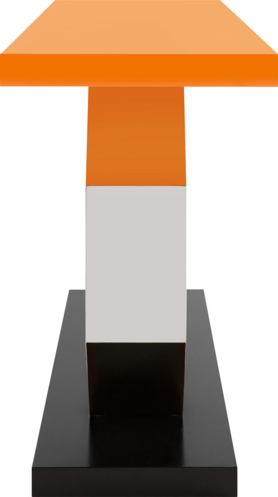 Консоль прямоугольная оранжевый, черный, серебро с фигурной ножкой и подиумом Deniz