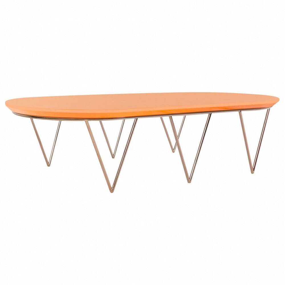 Журнальный столик овальный оранжевый с ножками золото 180 см Jocet