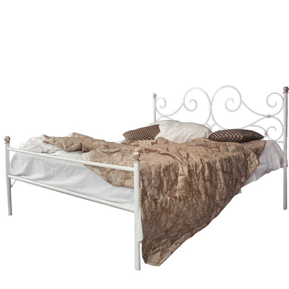 Кованая двуспальная кровать 160х200 с одной спинкой белая "Верона"