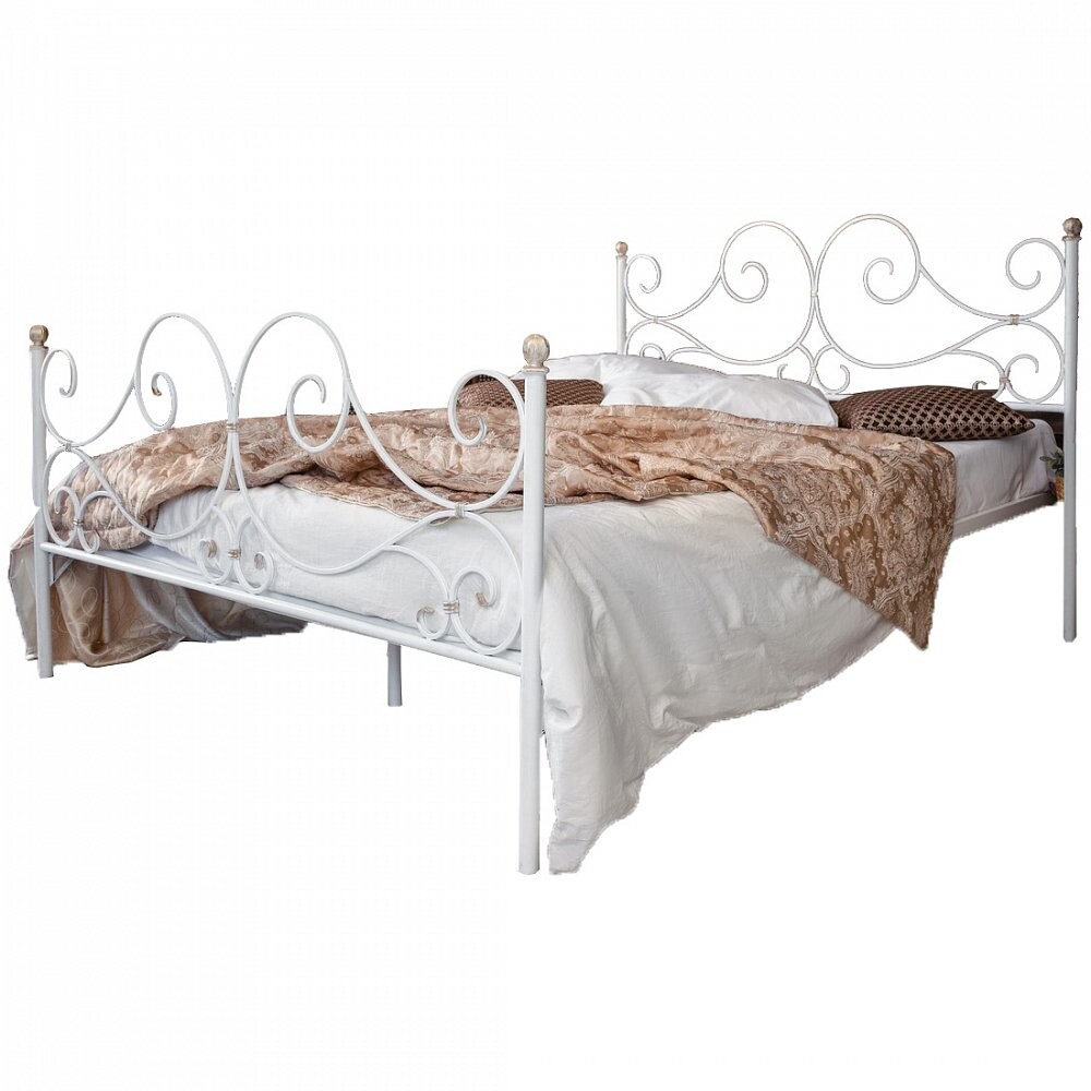 Кровать двуспальная кованая с двумя спинками 180х200 см белая "Верона"