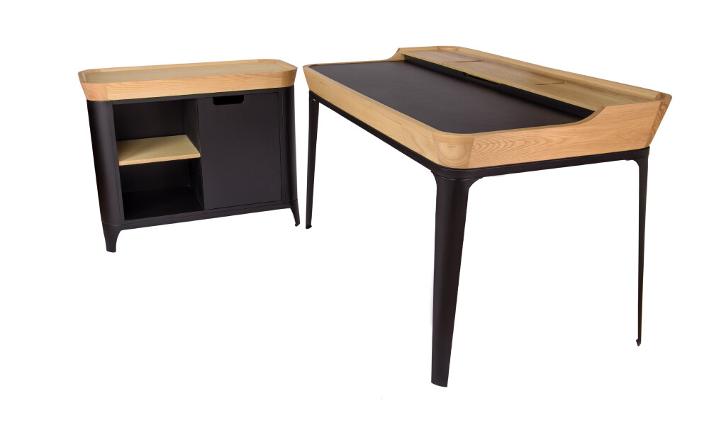 Письменный стол с ящиком и надстройкой деревянный с черными ножками Lulerain