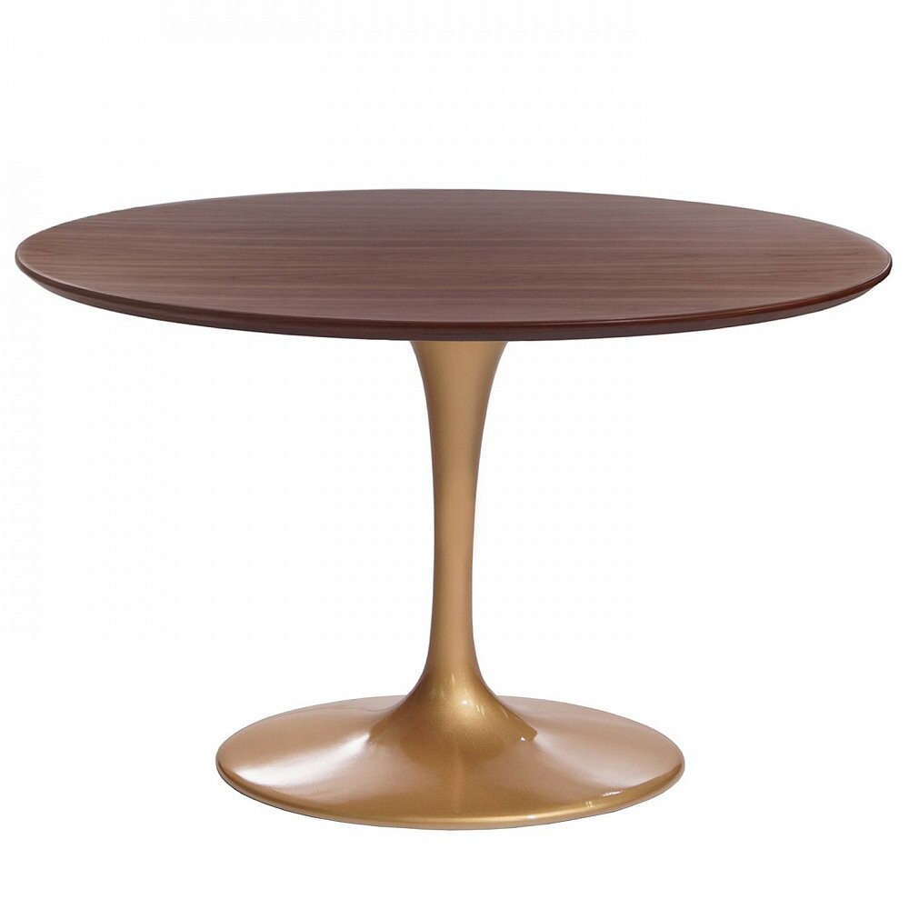 Обеденный стол круглый орех с золотой ножкой 100 см Apriori T
