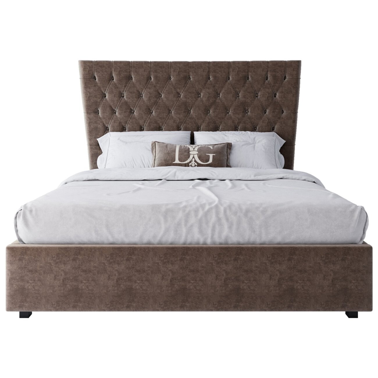 Кровать двуспальная 160х200 серо-коричневая из велюра QuickSand - изображение 2