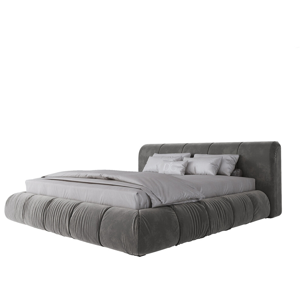Кровать двуспальная с мягким изголовьем 180х200 см серая Mobili