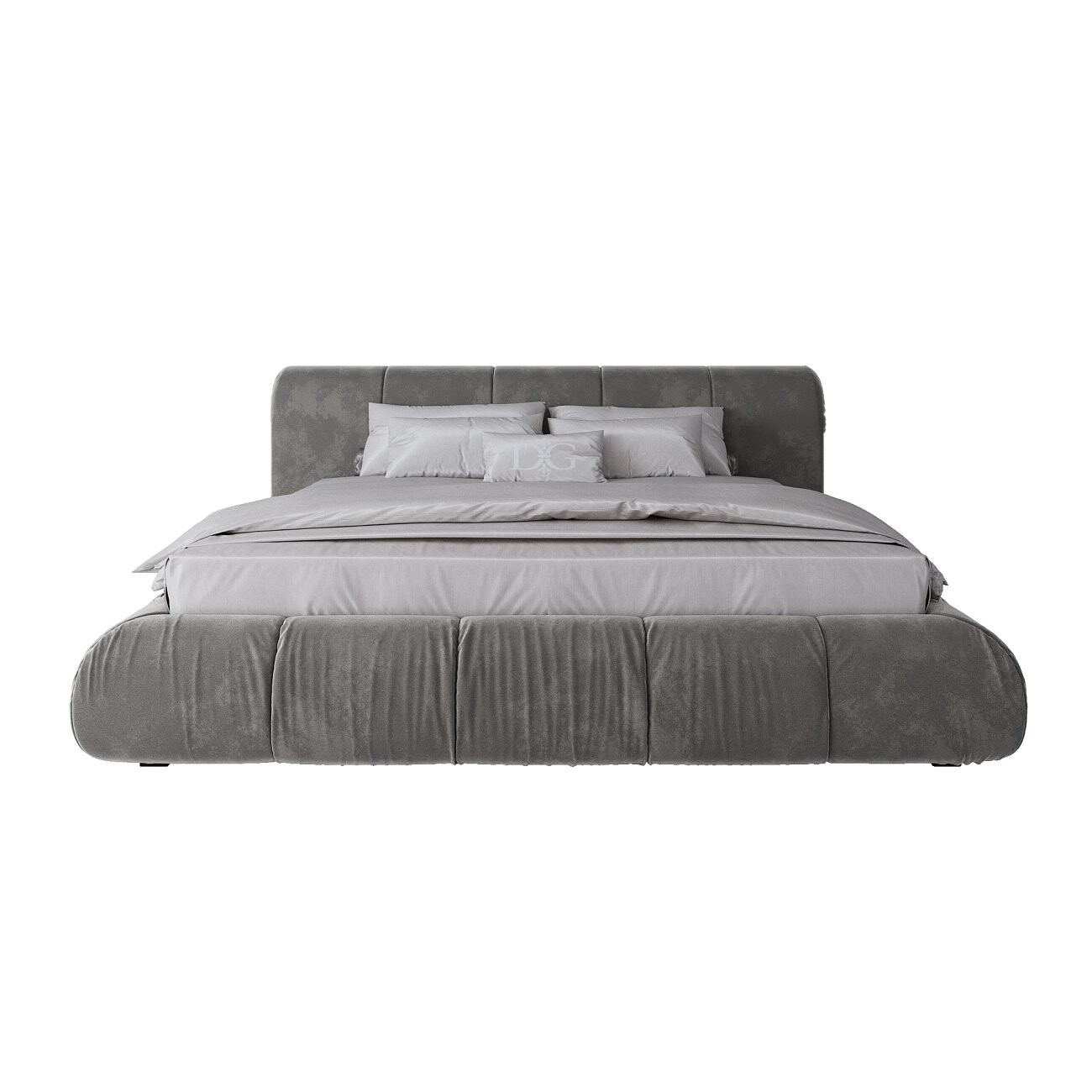 Кровать двуспальная с мягким изголовьем 180х200 серая Mobili - изображение 2