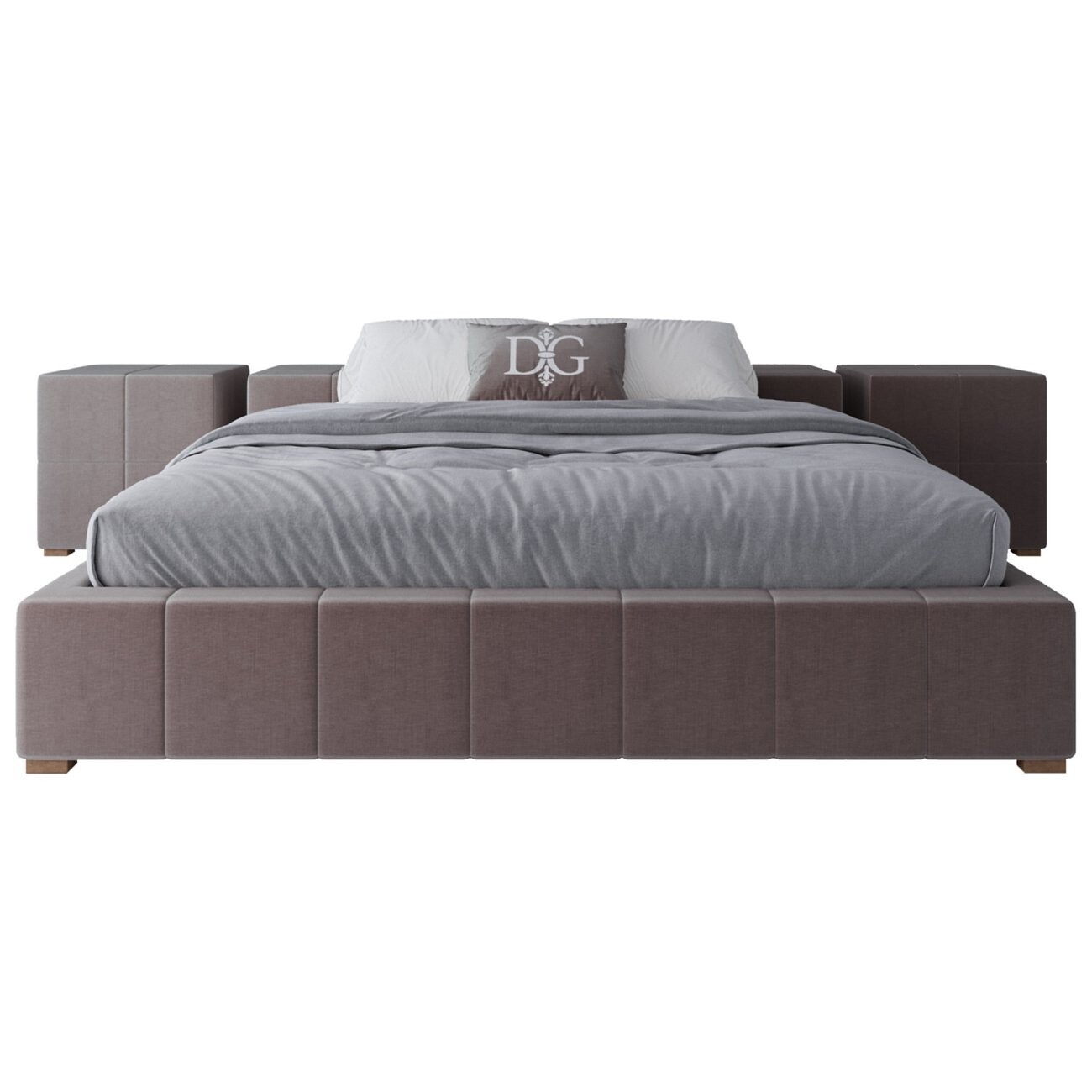 Кровать двуспальная с двумя пуфами 160х200 розовая Squaring Isola Alta - изображение 2