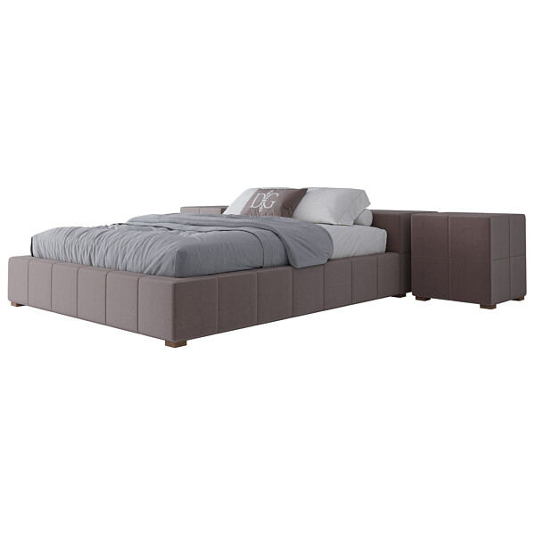 Кровать двуспальная 180х200 розовая с двумя пуфами Squaring Isola Alta - изображение 1