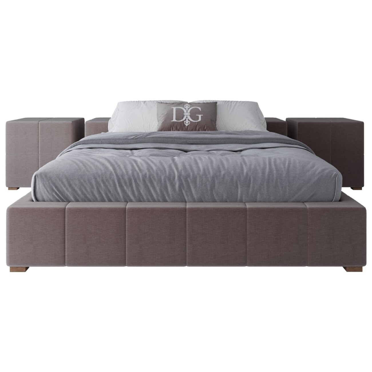 Кровать двуспальная 180х200 розовая с двумя пуфами Squaring Isola Alta - изображение 2