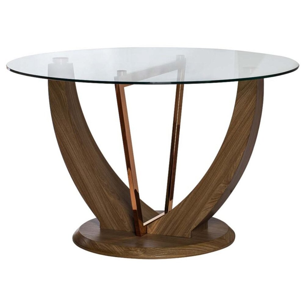 Обеденный стол стеклянный круглый с деревянным основанием 122 см Lion
