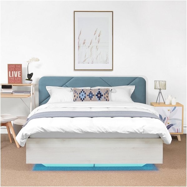 Кровать двуспальная с подъемным механизмом и ящиком для белья 160х200 серо-зеленая, сосна Fly - изображение 1