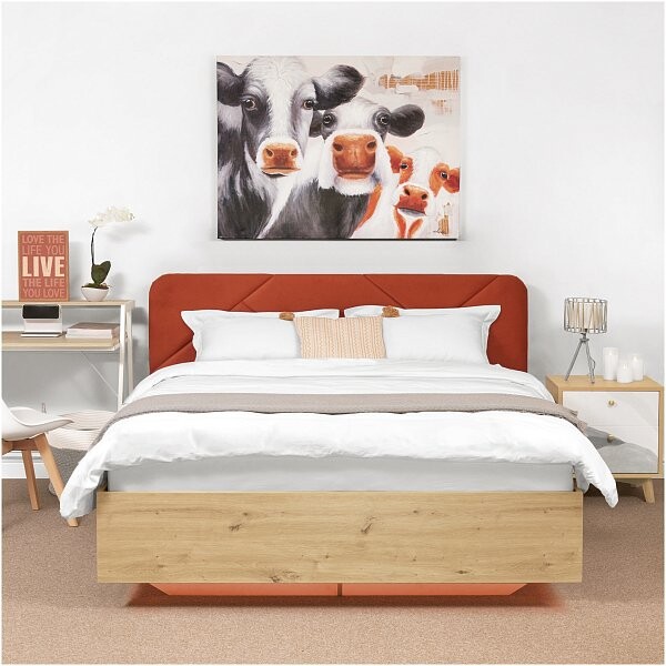 Кровать двуспальная с подъемным механизмом и ящиком для белья 160х200 оранжевая, дикий дуб Fly - изображение 1