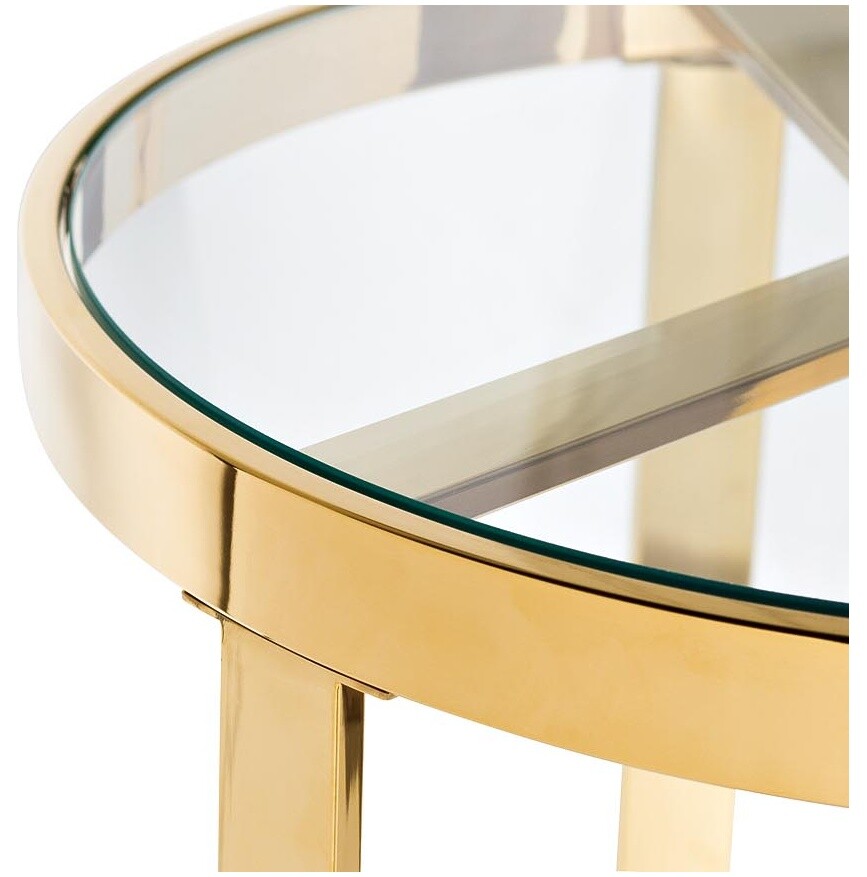 Приставной столик стеклянный круглый с золотыми ножками bridge gold