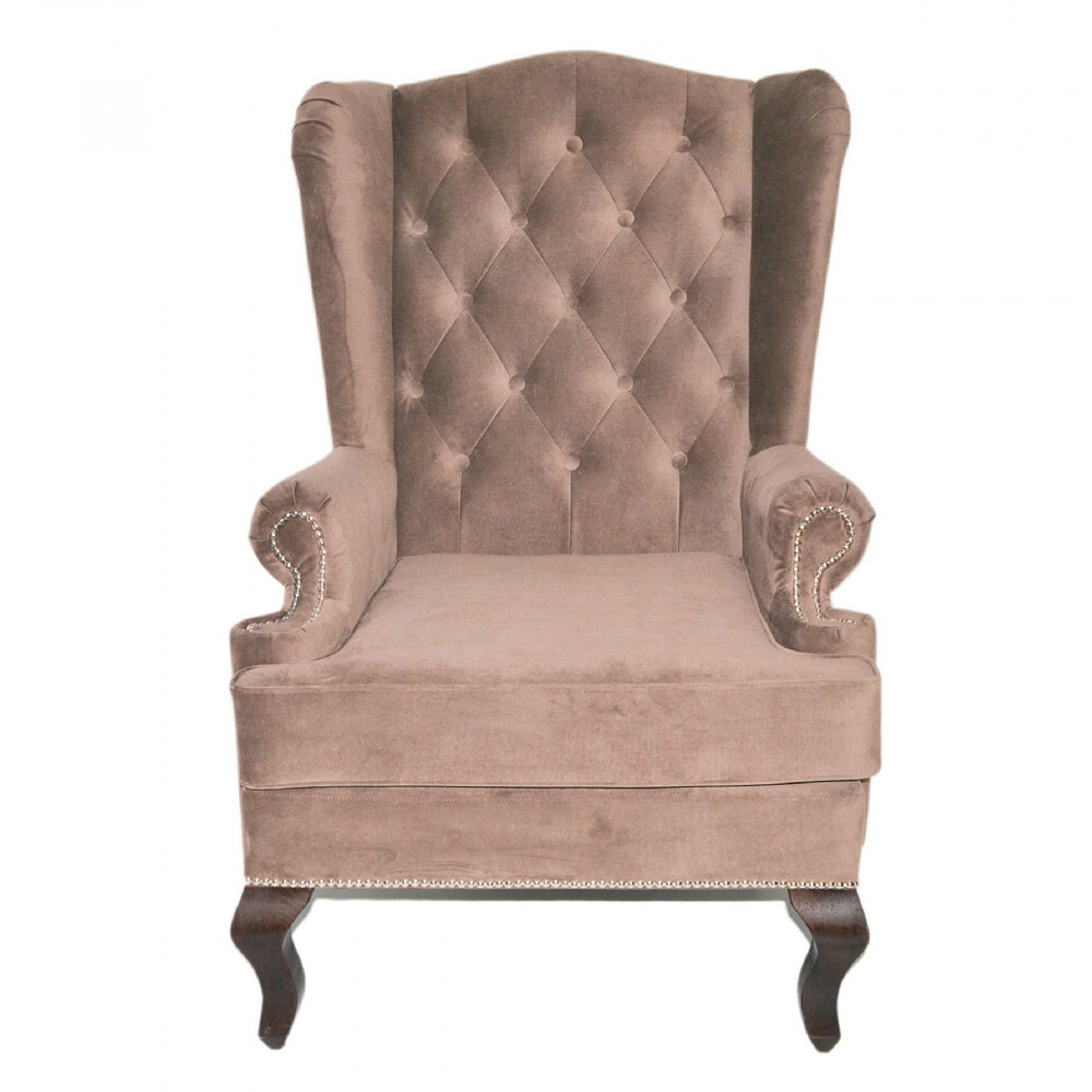 Кресло каминное с ушами и стяжкой розово-коричневое