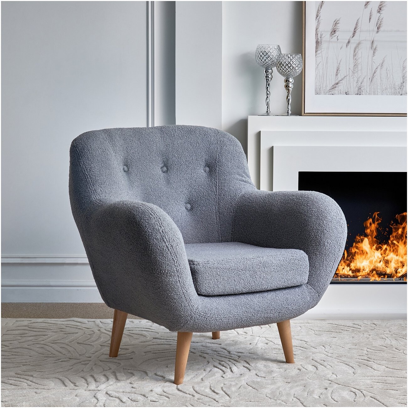 Кресло с мягкими подлокотниками меховое "Релакс", серо-голубое - изображение 2