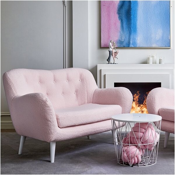 Диван прямой двухместный меховой "Релакс", нежно-розовый - изображение 1