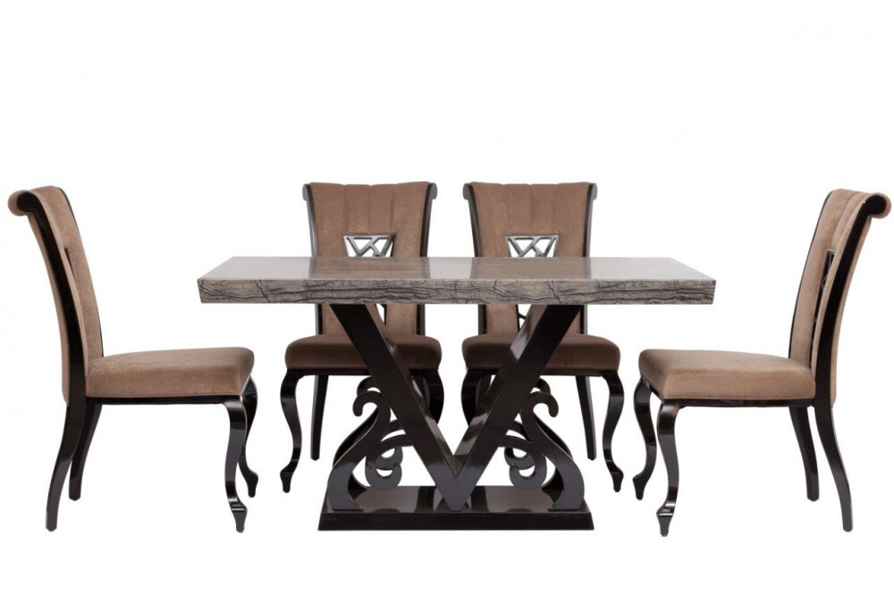 Обеденный стол прямоугольный с серым мраморным топом 160 см Binari Grande