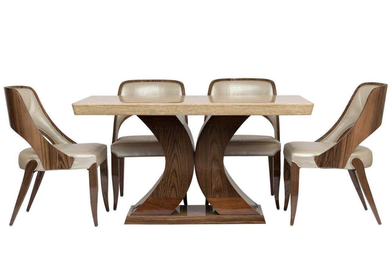 Обеденный стол прямоугольный с бежевым мраморным топом 140 см Fabrice Medio - изображение 4