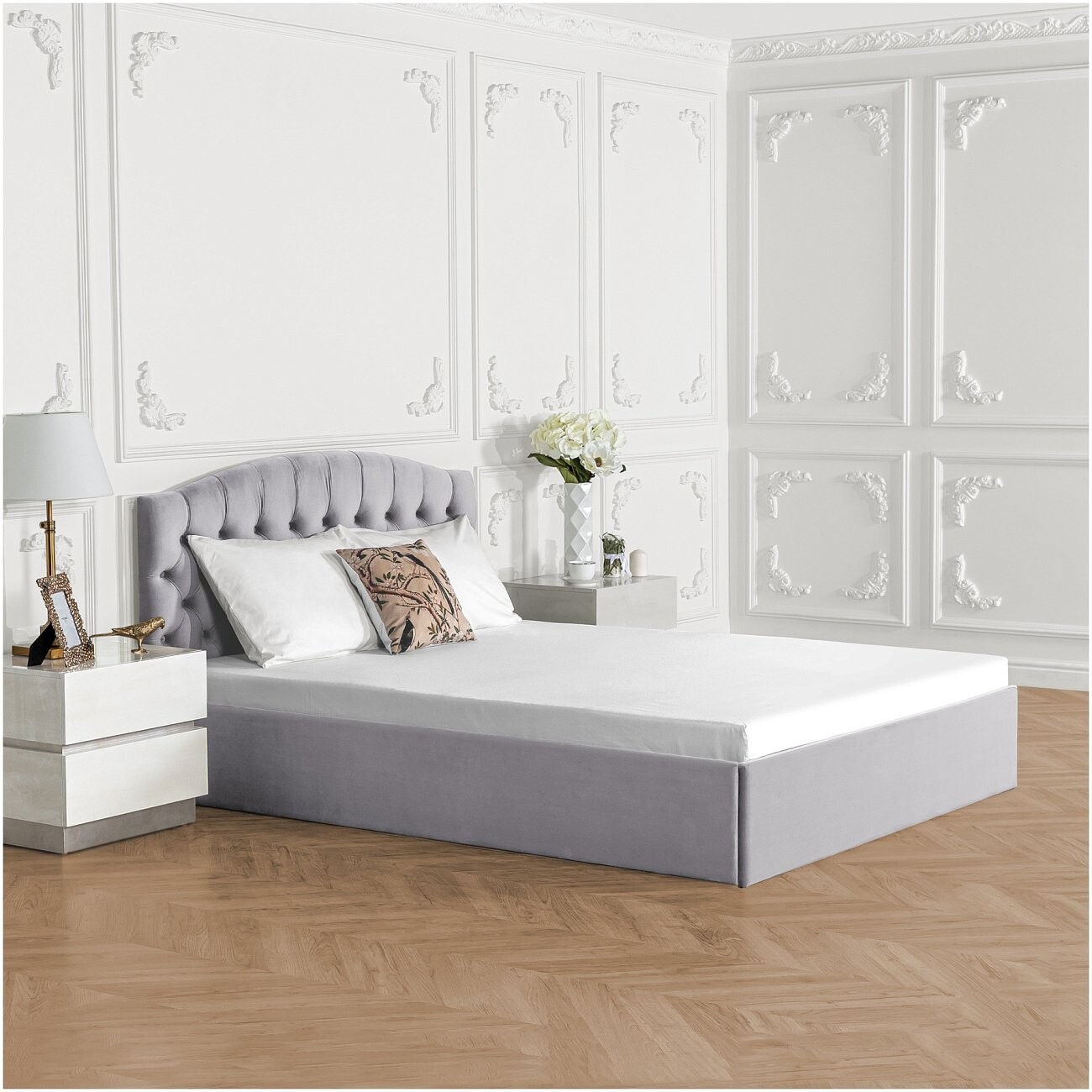 Кровать двуспальная с подъемным механизмом и ящиком для белья 160х200 жемчужно-серая Грация - изображение 5