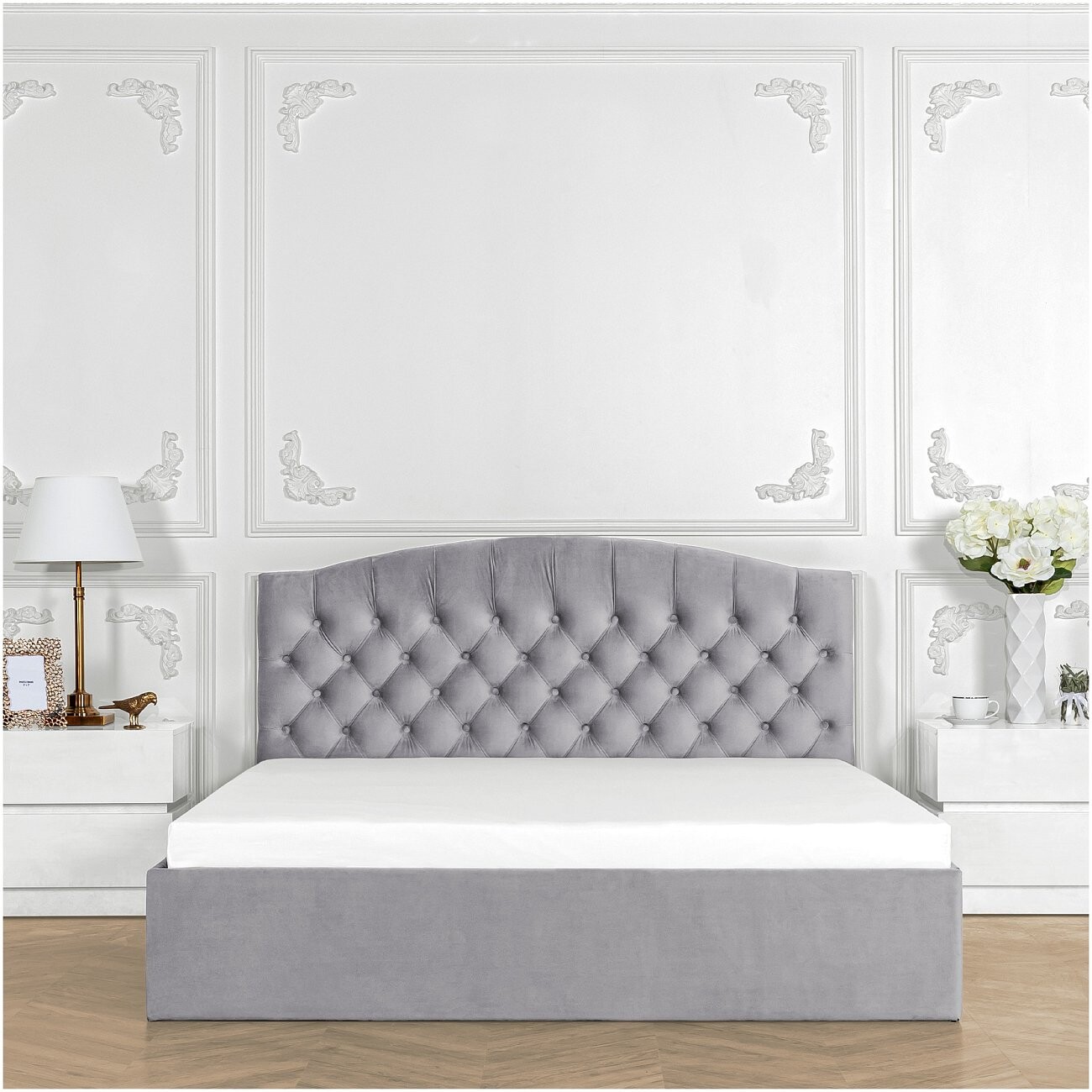 Кровать двуспальная с подъемным механизмом и ящиком для белья 160х200 жемчужно-серая Грация - изображение 6