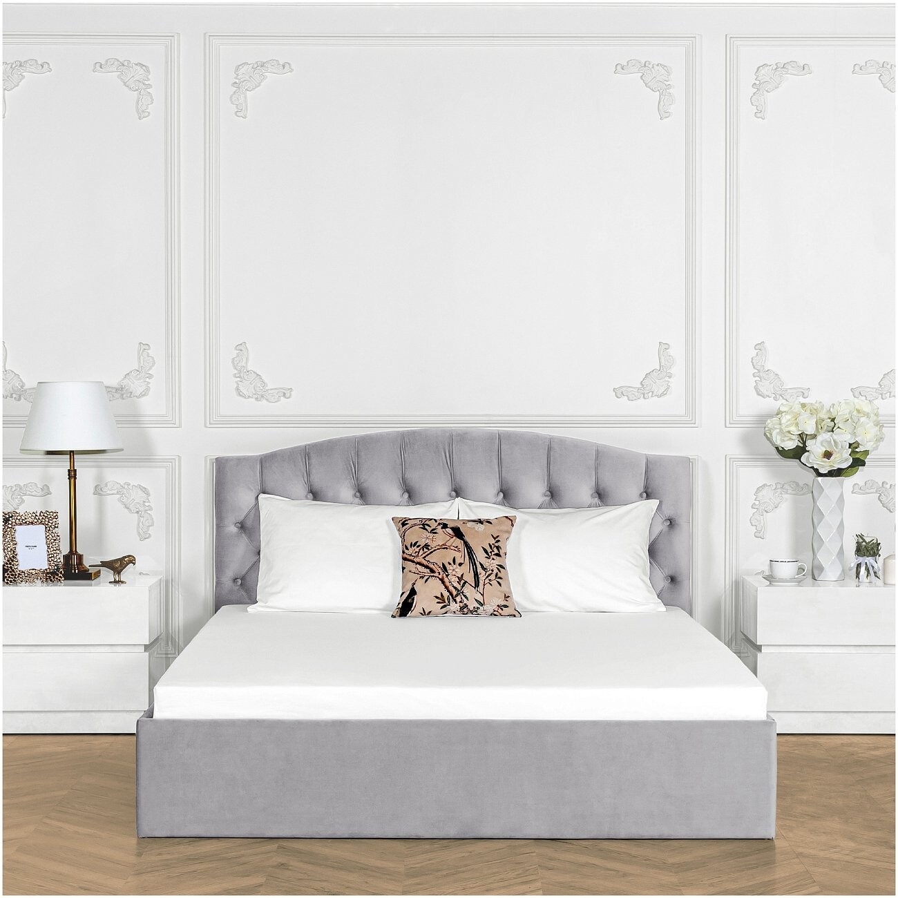 Кровать двуспальная с подъемным механизмом и ящиком для белья 180х200 жемчужно-серая Грация - изображение 7