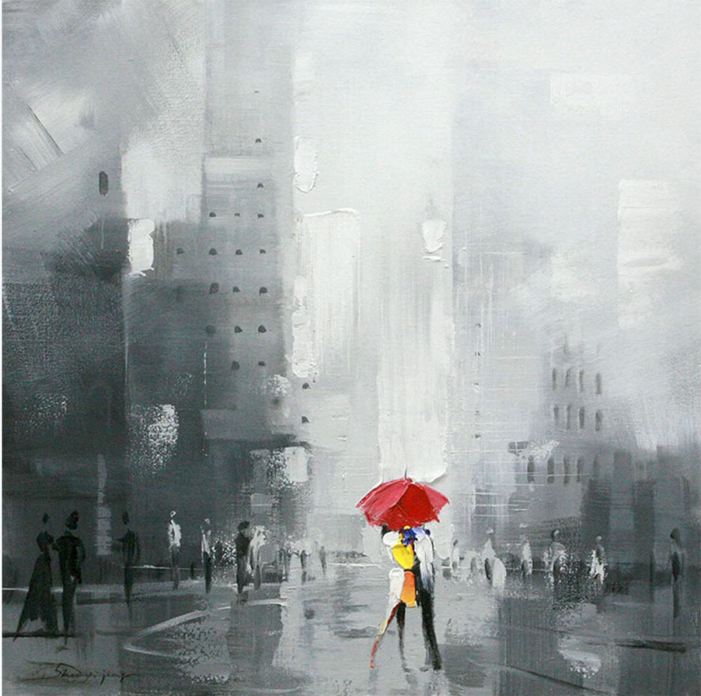 Картина на холсте 100х100 см "Поцелуй под зонтом-2"