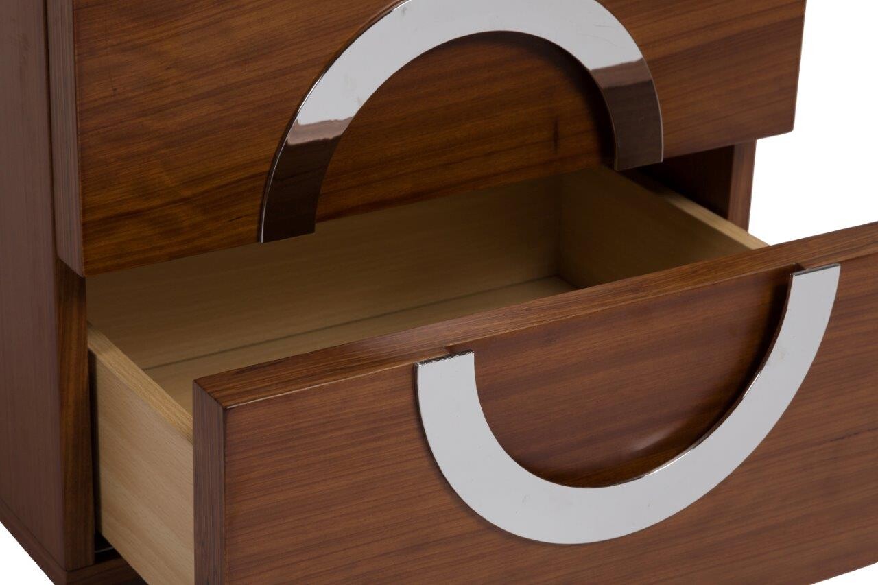 Маленькая прикроватная тумбочка с 2 ящиками деревянная Stella Walnut - изображение 2